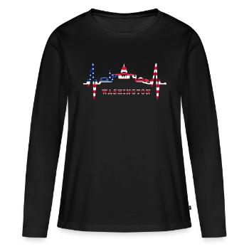Washington D.C. Skyline Heartbeat Côte Est des États-Unis - T-shirt manches longues Premium bio Femme - noir - Devant - Julia (174cm)