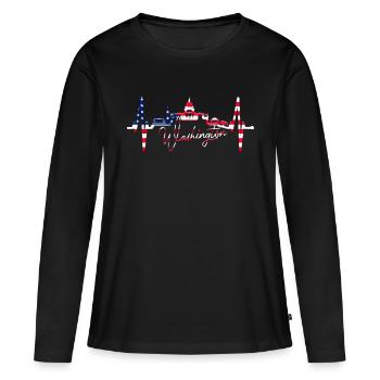 Washington D.C. Skyline Heartbeat Côte Est des États-Unis - T-shirt manches longues Premium bio Femme - noir - Devant - Julia (174cm)