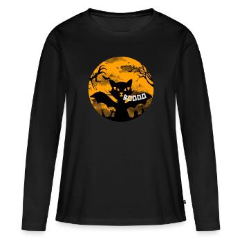 Helloween chat drôle et effrayant - T-shirt manches longues Premium bio Femme - noir - Devant - Julia (174cm)