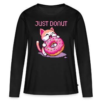 DRÔLE DONUT CHAT RÉTRO GAMING PIXEL ART - T-shirt manches longues Premium bio Femme - noir - Devant - Julia (174cm)