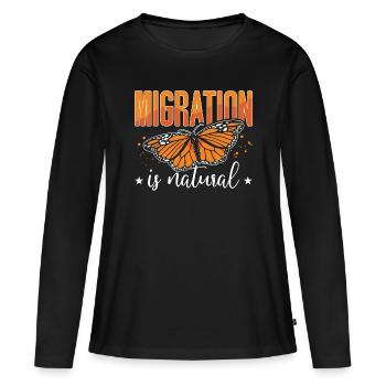 La migration de l’asclépiade est l’entomologie naturelle des monarques - T-shirt manches longues Premium bio Femme - noir - Devant - Julia (174cm)
