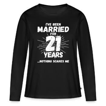 Couples mariés 21 ans - 21e mariage drôle - T-shirt manches longues Premium bio Femme - noir - Devant - Julia (174cm)