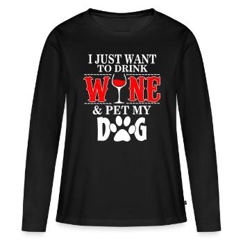 Je veux juste boire du vin et caresser mon chien - T-shirt manches longues Premium bio Femme - noir - Devant - Julia (174cm)