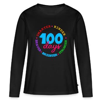 100 jours Plus intelligent, plus intelligent, plus fort, plus brillant, plus courageux - T-shirt manches longues Premium bio Femme - noir - Devant - Julia (174cm)