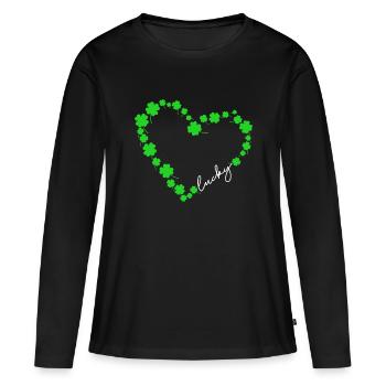 Shamrock Heart Four Leaf Clover Lucky St Patricks - Women's Premium Organic Long Sleeve Shirt - black - Front - Julia (174cm)