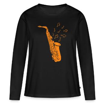 Saxophone Player Musical Notes Saxophonist Jazz - Women's Premium Organic Long Sleeve Shirt - black - Front - Julia (174cm)