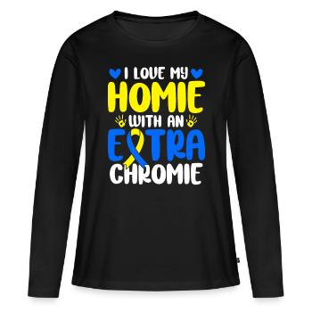 J’aime mon avec le syndrome de Down de Chromie supplémentaire - T-shirt manches longues Premium bio Femme - noir - Devant - Julia (174cm)