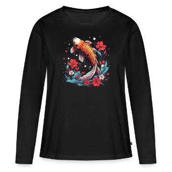 Koi Poisson Koï Carpe Koi Jardin Koi Étang Koi - T-shirt manches longues Premium bio Femme - noir - Devant - Julia (174cm)