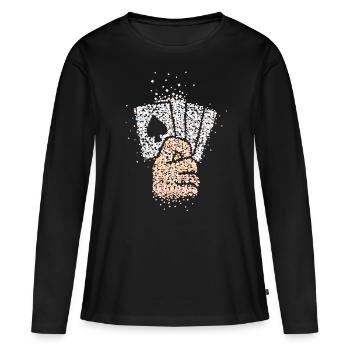 Tours de cartes Illusionniste Carte Magique Jeu de cartes - T-shirt manches longues Premium bio Femme - noir - Devant - Julia (174cm)
