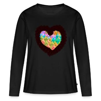 Natur Naturliebhaber Herz Tannen Bäume Wald - Frauen Premium Bio Langarmshirt - Schwarz - Vorne - Julia (174cm)