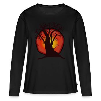 Arbre, Soleil, Coucher De Soleil, Rayons De Soleil, Forêt - T-shirt manches longues Premium bio Femme - noir - Devant - Julia (174cm)