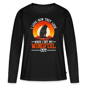 Wingsurfing Foil Wing Wing Boarding Wing Foiling - T-shirt manches longues Premium bio Femme - noir - Devant - Julia (174cm)