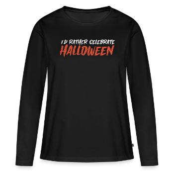 31 octobre Halloween - Je préfère fêter la sainteté - T-shirt manches longues Premium bio Femme - noir - Devant - Julia (174cm)