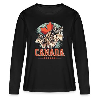 Maple Leaf and Wolf: Symbolic Design - Women's Premium Organic Long Sleeve Shirt - black - Front - Julia (174cm)