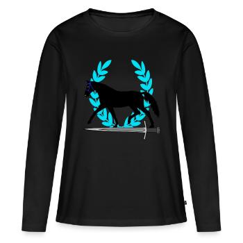 Cheval épée Couronne de laurier idée cadeau héros - T-shirt manches longues Premium bio Femme - noir - Devant - Julia (174cm)