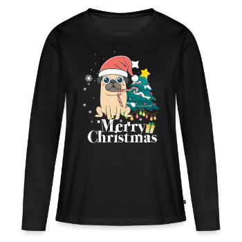Merry Christmas Pug Dog Christmas - Women's Premium Organic Long Sleeve Shirt - black - Front - Julia (174cm)