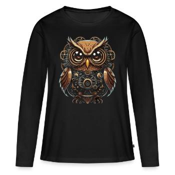 Faszinierende Steampunk-Eule: Einzigartiges Design - Frauen Premium Bio Langarmshirt - Schwarz - Vorne - Julia (174cm)