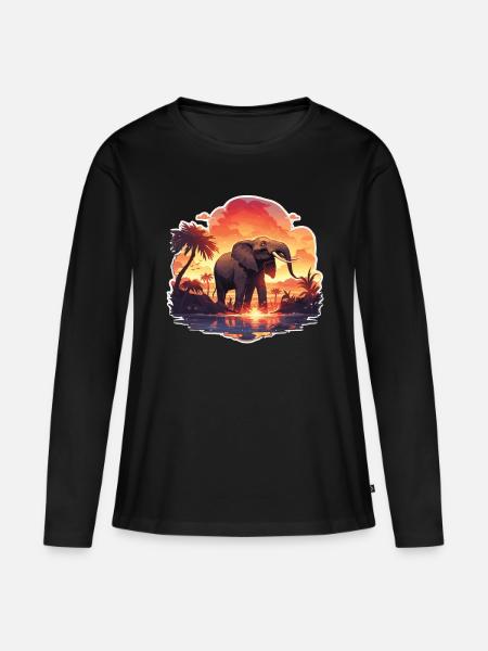 Elefant Elefanten Dickhäuter Tier Afrika Safari - Frauen Premium Bio Langarmshirt - Schwarz