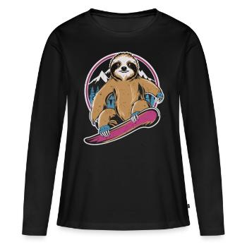Sensation de snowboard : le paresseux cool - T-shirt manches longues Premium bio Femme - noir - Devant - Julia (174cm)