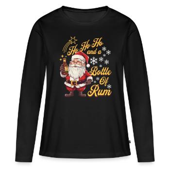 Père Noël bouteille rhum alcool liqueur Cheers - T-shirt manches longues Premium bio Femme - noir - Devant - Julia (174cm)