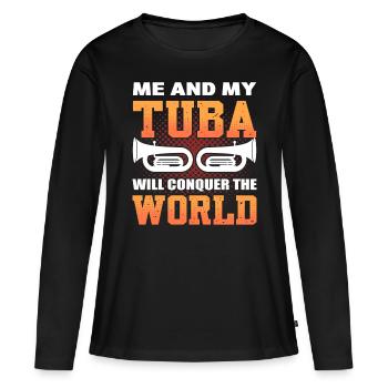 Moi et mon tuba allons conquérir le joueur de tuba mondial - T-shirt manches longues Premium bio Femme - noir - Devant - Julia (174cm)