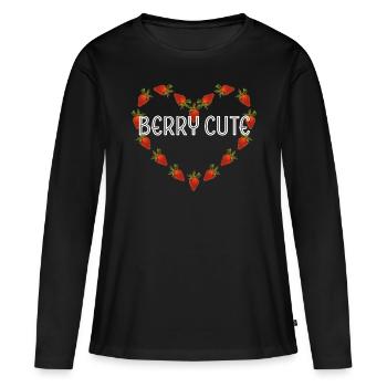 Berry Cute Strawberry Fruits Berries Heart Fruit Vegan - Women's Premium Organic Long Sleeve Shirt - black - Front - Julia (174cm)