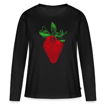 Fraises Fruits Fruits Salade de fruits Fruits Vitamines aux fruits - T-shirt manches longues Premium bio Femme - noir - Devant - Julia (174cm)