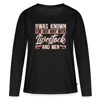 Éleveuse de bétail, elle était connue pour ses animaux de ferme - T-shirt manches longues Premium bio Femme - noir - Devant - Julia (174cm)