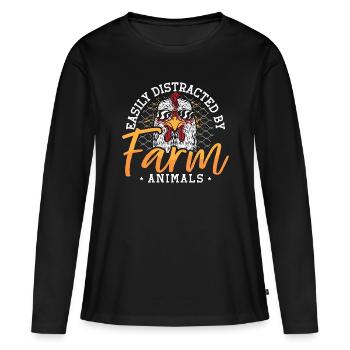 Poultry Farmer Easily Distracted By Chicken Coop - Frauen Premium Bio Langarmshirt - Schwarz - Vorne - Julia (174cm)