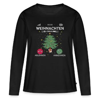 Weihnachten is Calling, Lustig Weihnachtsbaum - Frauen Premium Bio Langarmshirt - Schwarz - Vorne - Julia (174cm)