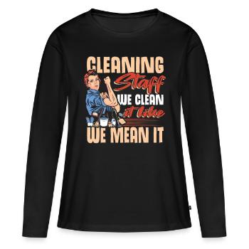 Personnel de nettoyage Nous le nettoyons comme nous le pensons - T-shirt manches longues Premium bio Femme - noir - Devant - Julia (174cm)