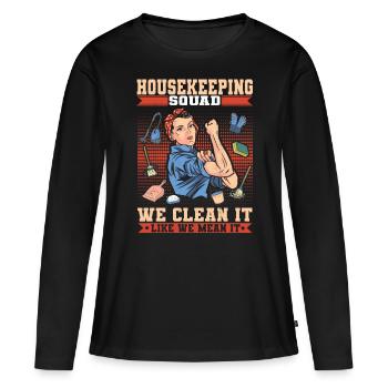 Escouade d’entretien ménager Nous le nettoyons comme nous le pensons - T-shirt manches longues Premium bio Femme - noir - Devant - Julia (174cm)