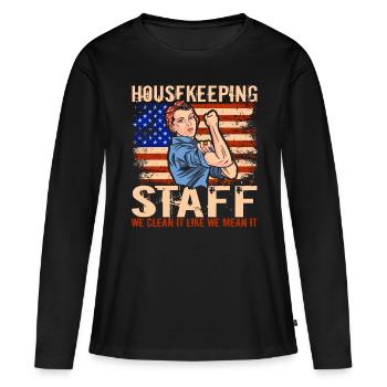 Personnel d’entretien ménager Nous le nettoyons comme nous le pensons - T-shirt manches longues Premium bio Femme - noir - Devant - Julia (174cm)