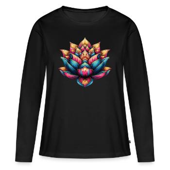 Fleur de lotus - T-shirt manches longues Premium bio Femme - noir - Devant - Julia (174cm)