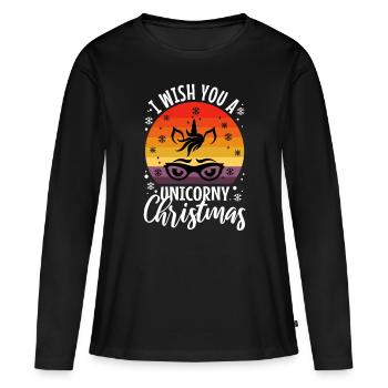 Je vous souhaite un Noël de Licorne - T-shirt manches longues Premium bio Femme - noir - Devant - Julia (174cm)