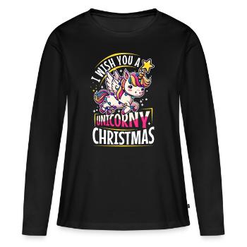Je vous souhaite un Noël de Licorne - T-shirt manches longues Premium bio Femme - noir - Devant - Julia (174cm)