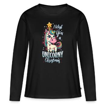 Je vous souhaite un Noël de Licorne - T-shirt manches longues Premium bio Femme - noir - Devant - Julia (174cm)