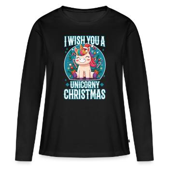Je vous souhaite un Noël de Licorne - T-shirt manches longues Premium bio Femme - noir - Devant - Julia (174cm)
