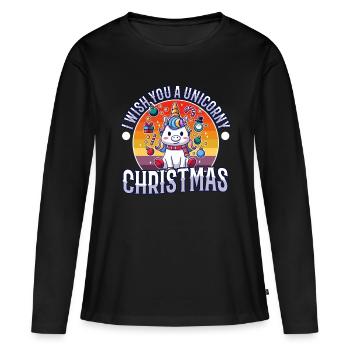 Je vous souhaite un Noël de Licorne - T-shirt manches longues Premium bio Femme - noir - Devant - Julia (174cm)
