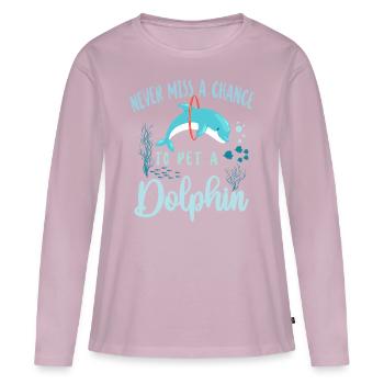 Le dauphin ne manque jamais une occasion de caresser - T-shirt manches longues Premium bio Femme - rose poudré - Devant - Julia (174cm)