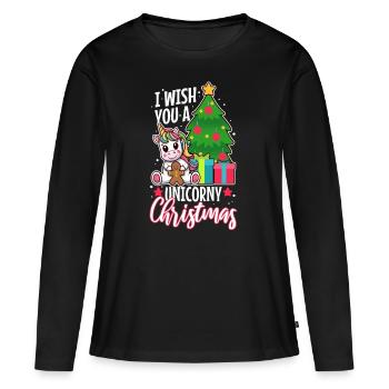 Je vous souhaite un Noël de Licorne - T-shirt manches longues Premium bio Femme - noir - Devant - Julia (174cm)