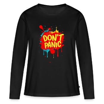 Pas de panique ! Déclaration de citation de dicton drôle - T-shirt manches longues Premium bio Femme - noir - Devant - Julia (174cm)