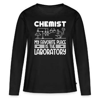 L’endroit préféré des chimistes est la chimie de laboratoire - T-shirt manches longues Premium bio Femme - noir - Devant - Julia (174cm)