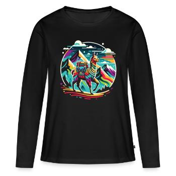 Expedition Lama : Aventure en montagne - T-shirt manches longues Premium bio Femme - noir - Devant - Julia (174cm)