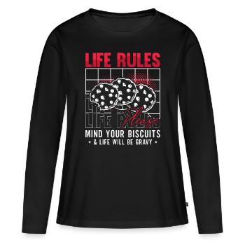 Biscuits et sauce Règles de vie s’il vous plaît amateur de sauce - T-shirt manches longues Premium bio Femme - noir - Devant - Julia (174cm)