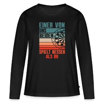 Joueur de fléchettes drôle rétro - T-shirt manches longues Premium bio Femme - noir - Devant - Julia (174cm)