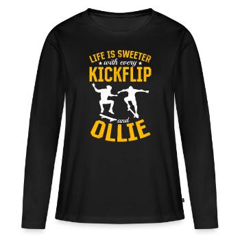 Skateboard - La vie est plus douce avec chaque Kickflip A - T-shirt manches longues Premium bio Femme - noir - Devant - Julia (174cm)