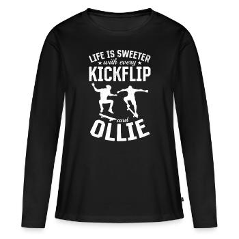 La vie est plus douce à chaque kickflip et Ollie Skat - T-shirt manches longues Premium bio Femme - noir - Devant - Julia (174cm)