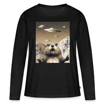 Alien UFO Invasion Selfie Beaver - Women's Premium Organic Long Sleeve Shirt - black - Front - Julia (174cm)