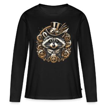 Viktorianischer Waschbär: Steampunk Eleganz - Frauen Premium Bio Langarmshirt - Schwarz - Vorne - Julia (174cm)